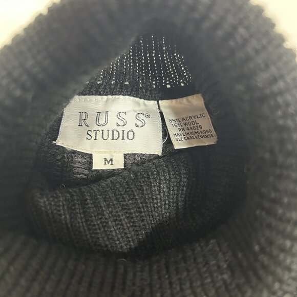 VTG Russ Studio Women Sweater Turtleneck Black Gray Paisley Wool Blend Sz M - Picture 4 of 5